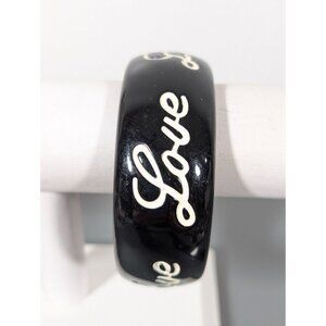 Chunky Black Bangle Bracelet LOVE Script 8.5" Retro Bold